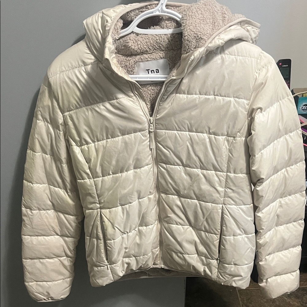 TNA CREAM QUILTED PUFFER JACKET